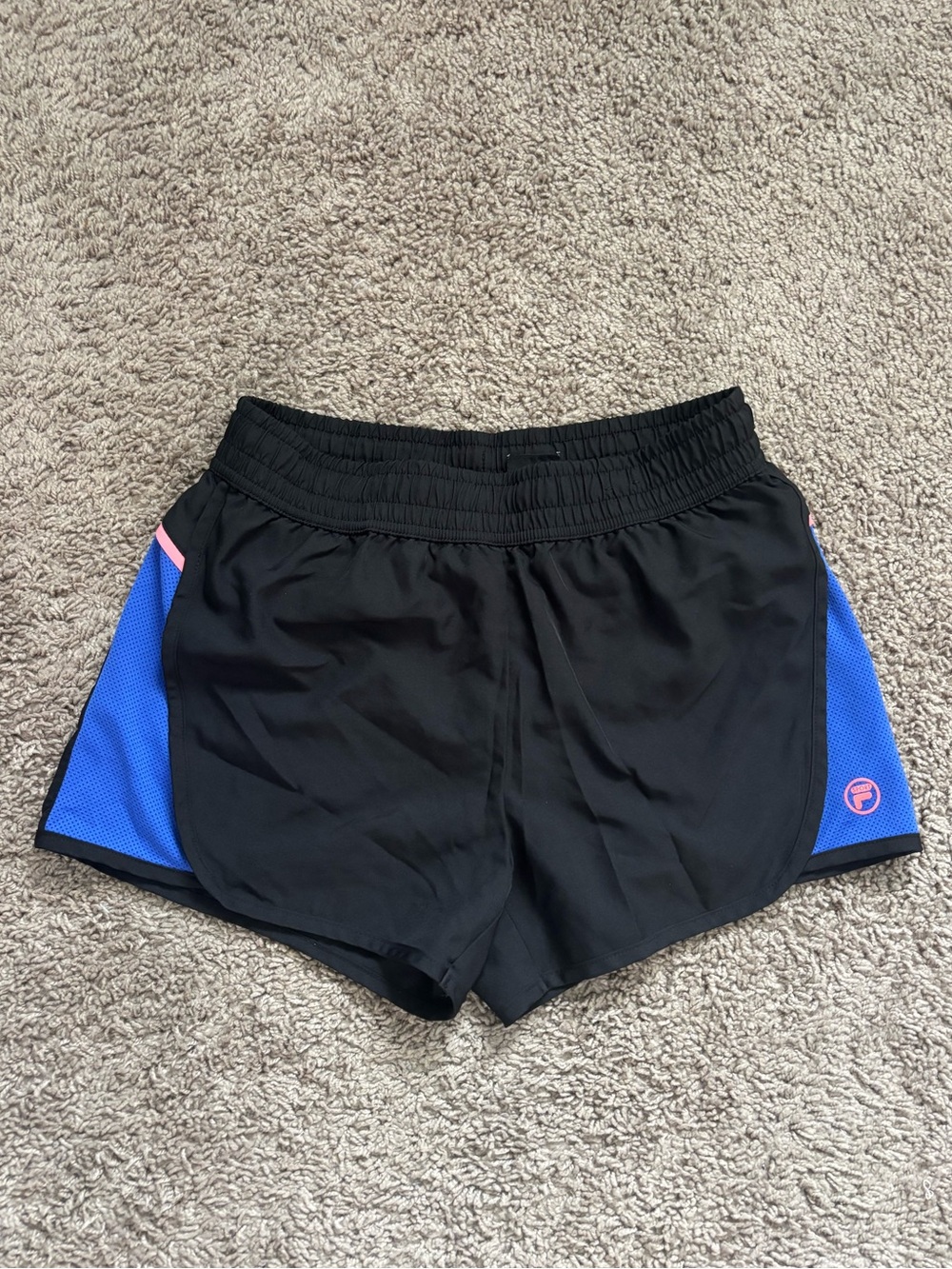 🌸 4 for $10 🌸 Fila Black Athletic Shorts with Blue Panels and Pink Trim